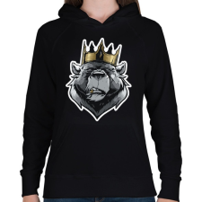 PRINTFASHION Bear King - Női kapucnis pulóver - Fekete női pulóver, kardigán