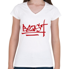 PRINTFASHION Beast Design Text Logo - Női V-nyakú póló - Fehér női póló