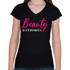 PRINTFASHION Beauty is my business - Női V-nyakú póló - Fekete női póló