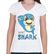 PRINTFASHION Bébi cápa - baby shark - Női V-nyakú póló - Fehér női póló