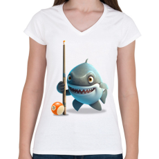 PRINTFASHION Bébi cápa biliárdozik - Női V-nyakú póló - Fehér