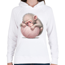 PRINTFASHION Bébi majom egy pink labdával - Női kapucnis pulóver - Fehér női pulóver, kardigán