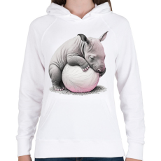 PRINTFASHION Bébi orrszarvú egy pink labdával - Női kapucnis pulóver - Fehér