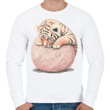 PRINTFASHION Bébi tigris egy pink labdával - Férfi pulóver - Fehér férfi pulóver, kardigán