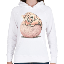 PRINTFASHION Bébi tigris egy pink labdával - Női kapucnis pulóver - Fehér női pulóver, kardigán