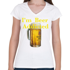 PRINTFASHION beer - Női V-nyakú póló - Fehér