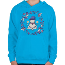 PRINTFASHION Béka és magic mushrooms - Gyerek kapucnis pulóver - Azúrkék gyerek pulóver, kardigán