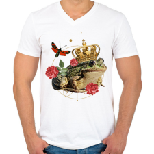 PRINTFASHION Béka király - Férfi V-nyakú póló - Fehér férfi póló