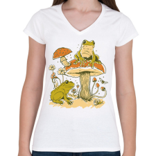 PRINTFASHION Békák és gomba - Női V-nyakú póló - Fehér női póló