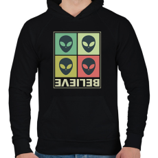 PRINTFASHION Believe - Aliens - Férfi kapucnis pulóver - Fekete