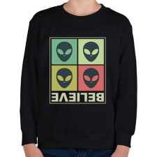 PRINTFASHION Believe - Aliens - Gyerek pulóver - Fekete gyerek pulóver, kardigán