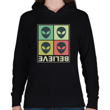 PRINTFASHION Believe - Aliens - Női kapucnis pulóver - Fekete női pulóver, kardigán
