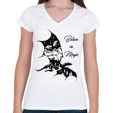 PRINTFASHION Believe in magic - Női V-nyakú póló - Fehér női póló