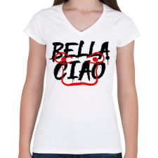 PRINTFASHION Bella Ciao - Női V-nyakú póló - Fehér női póló