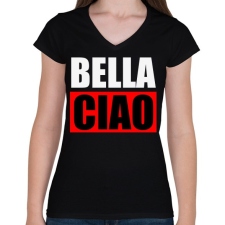 PRINTFASHION Bella ciao - Női V-nyakú póló - Fekete női póló