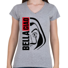 PRINTFASHION Bella ciao - Női V-nyakú póló - Sport szürke női póló
