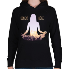 PRINTFASHION Benső béke - Meditáló nő - Női kapucnis pulóver - Fekete női pulóver, kardigán