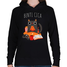 PRINTFASHION Benti cica - Női kapucnis pulóver - Fekete női pulóver, kardigán