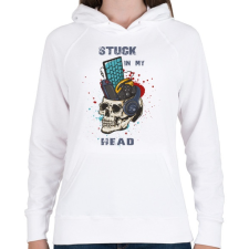 PRINTFASHION Beragadt a fejembe - Női kapucnis pulóver - Fehér női pulóver, kardigán