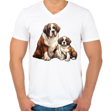 PRINTFASHION Bernáthegyi kutyák - Férfi V-nyakú póló - Fehér