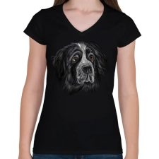 PRINTFASHION Berni pásztorkutya portré - Női V-nyakú póló - Fekete női póló