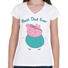 PRINTFASHION Best Dad Ever - Női V-nyakú póló - Fehér női póló
