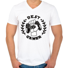 PRINTFASHION Best Gamer - Férfi V-nyakú póló - Fehér férfi póló