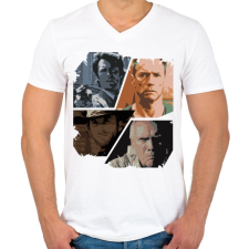PRINTFASHION Best of Clint Eastwood - Férfi V-nyakú póló - Fehér férfi póló
