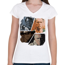 PRINTFASHION Best of Clint Eastwood - Női V-nyakú póló - Fehér női póló