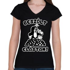 PRINTFASHION Beszólt elástam - kisvakond 2 - Női V-nyakú póló - Fekete