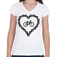 PRINTFASHION Bicikli love - Női V-nyakú póló - Fehér