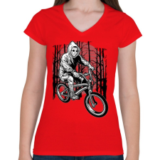 PRINTFASHION Biciklis gyilkos - Női V-nyakú póló - Piros női póló