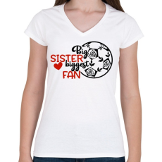 PRINTFASHION Big sister biggest fan - Női V-nyakú póló - Fehér
