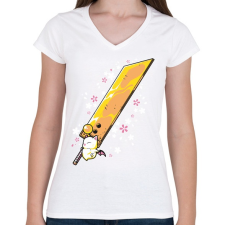 PRINTFASHION Big sword - Női V-nyakú póló - Fehér női póló