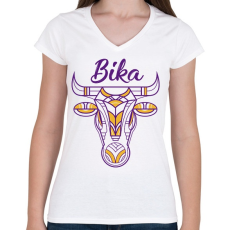 PRINTFASHION Bika horoszkóp - Női V-nyakú póló - Fehér