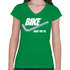 PRINTFASHION Bike Just fix it - Női V-nyakú póló - Zöld női póló