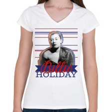 PRINTFASHION Billie Holiday - Női V-nyakú póló - Fehér női póló
