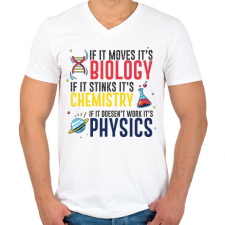 PRINTFASHION Biológia, kémia, fizika - Férfi V-nyakú póló - Fehér férfi póló