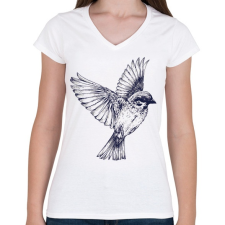 PRINTFASHION Bird drawing - Női V-nyakú póló - Fehér női póló