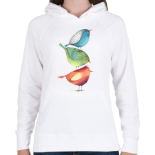 PRINTFASHION Birds - Női kapucnis pulóver - Fehér női pulóver, kardigán