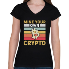 PRINTFASHION BITCOIN 4 EVER 56 - Női V-nyakú póló - Fekete női póló