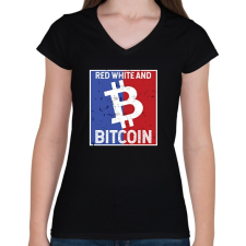 PRINTFASHION BITCOIN 4 EVER 67 - Női V-nyakú póló - Fekete női póló