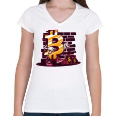 PRINTFASHION Bitcoin király - Női V-nyakú póló - Fehér