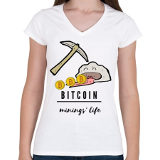 PRINTFASHION bitcoin mining - Női V-nyakú póló - Fehér női póló
