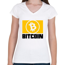 PRINTFASHION Bitcoin - Női V-nyakú póló - Fehér női póló
