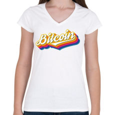 PRINTFASHION Bitcoin Retro - Női V-nyakú póló - Fehér