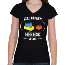 PRINTFASHION Bízz bennem - Mérnök - Női V-nyakú póló - Fekete
