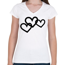 PRINTFASHION Black hearts - Női V-nyakú póló - Fehér női póló