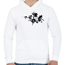PRINTFASHION Black horses - Férfi kapucnis pulóver - Fehér férfi pulóver, kardigán