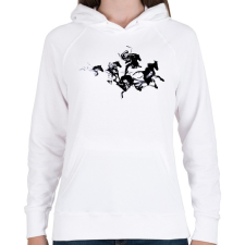 PRINTFASHION Black horses - Női kapucnis pulóver - Fehér női pulóver, kardigán